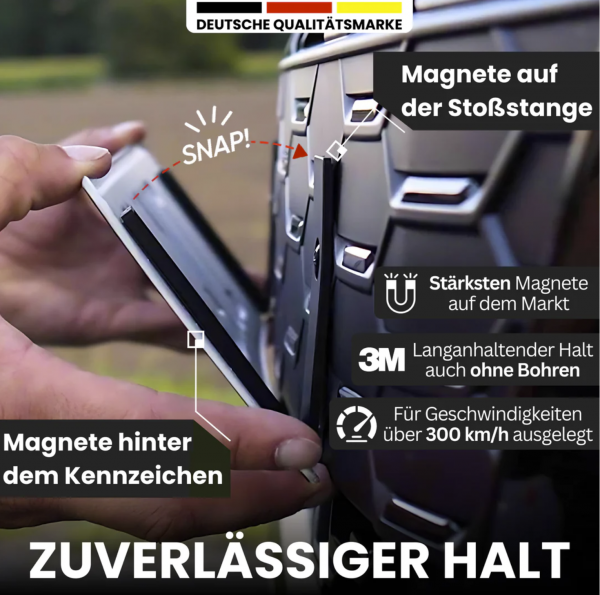 Magnet Kennzeichenhalter Kit mit Diebstahlsicherung für Alukennzeichen schwarz